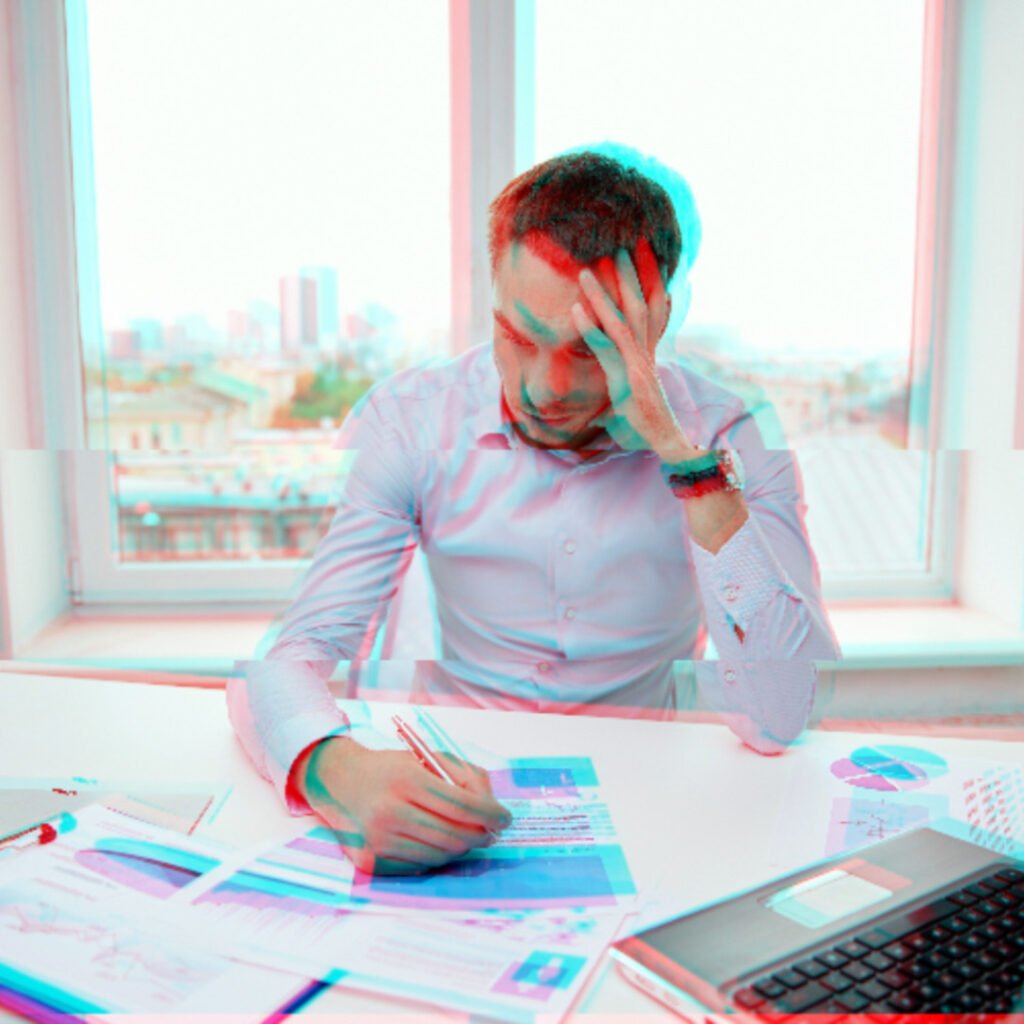 Glitched photo of a man working